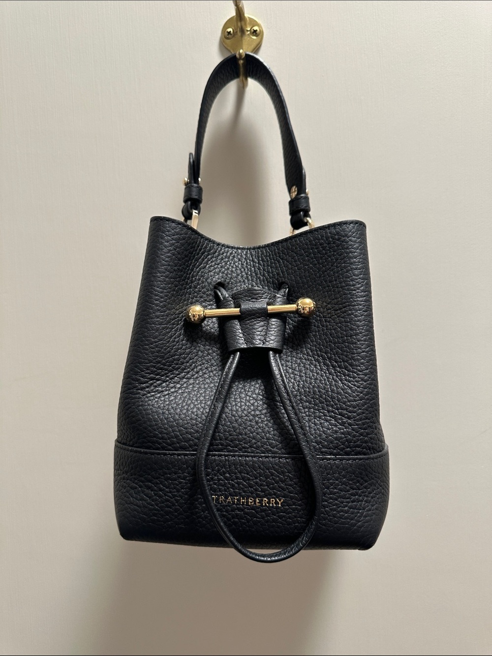 Strathberry Black Pebbled Leather Drawstring Crossbody with Gold Hardware - Picture 3 of 4